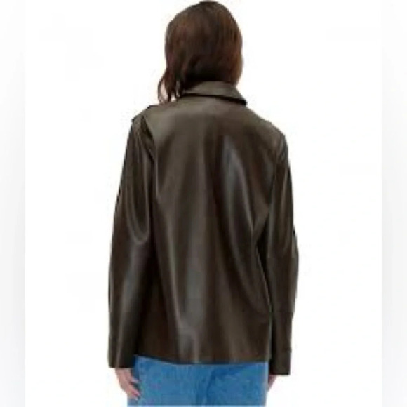 NEW Stine Goya Straight Sleeve Faux Leather Jacket in Chocolate Brown | size XS - Picture 2 of 10